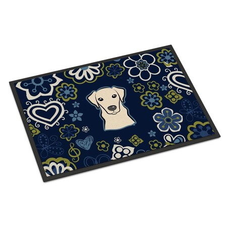 Carolines Treasures 24 x 36 in. Blue Flowers Yellow Labrador Indoor or Outdoor Mat BB5073JMAT